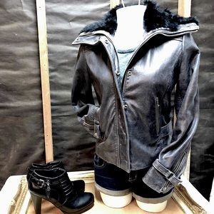 Moto Leather Jacket by Guess - Real Leather &  Fur